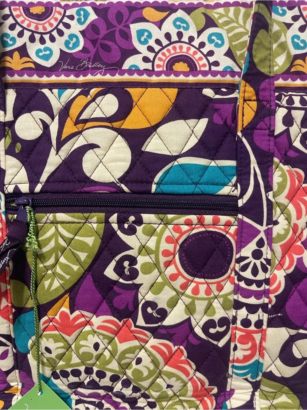 NWT $88 Vera Bradley Large Laptop Tote Plum Crazy with Toggle Closure